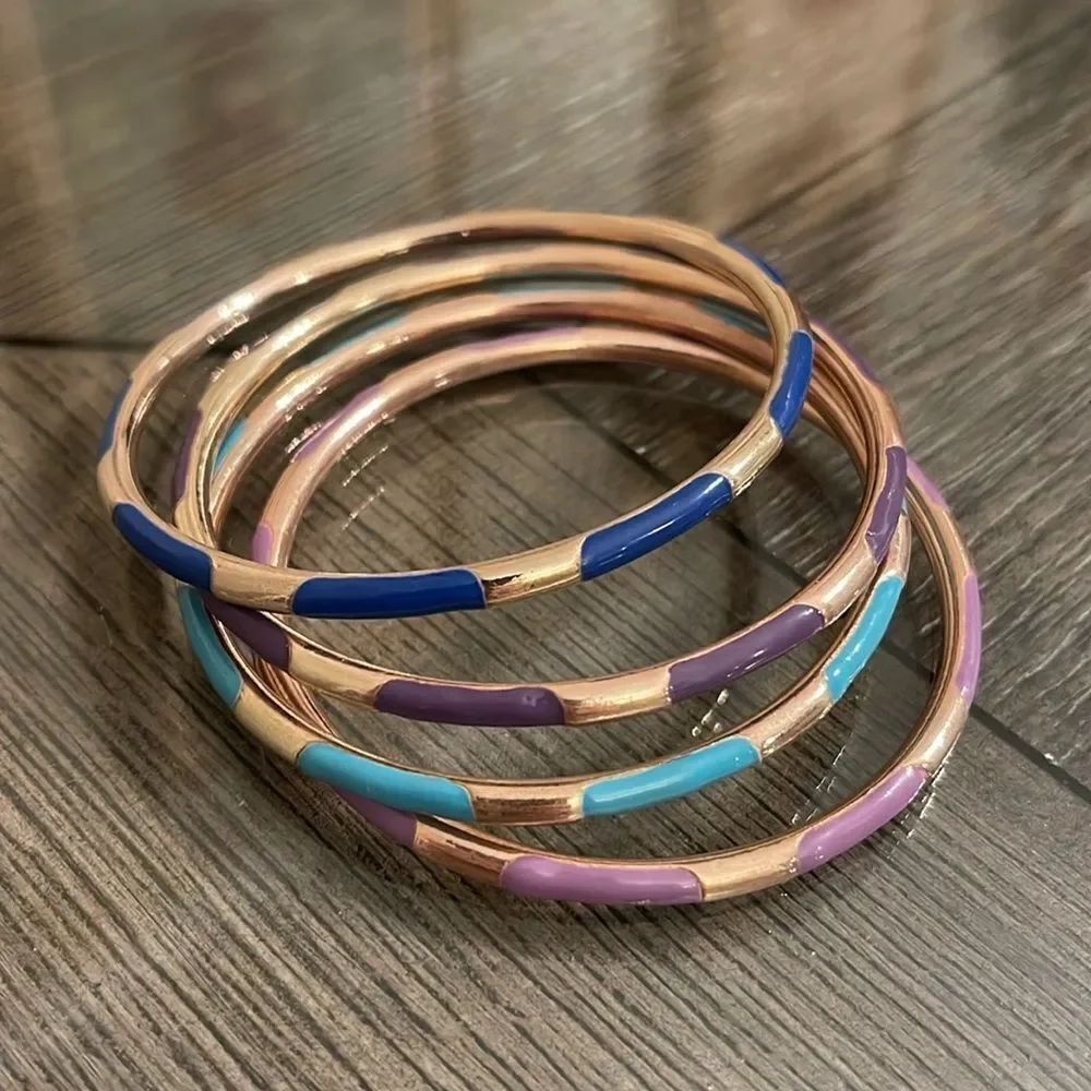 Vintage Brass and Enamel Bangles, Shades of Blue & Purple